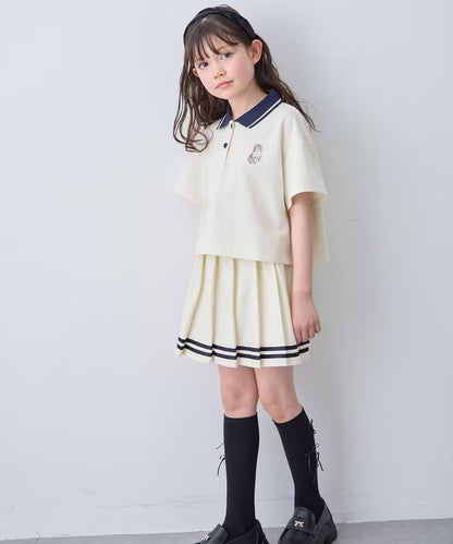 日本童裝 aF#a325 吸水速乾 貓咪刺繡polo衫 110-160cm 女童款 夏季 TOPS