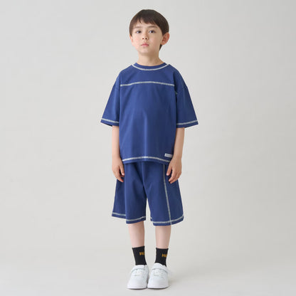 日本童裝 b・R# 防UV 隔熱布料 2Way 前後兩著 撞色拼接上衣 100-140cm 男童款 夏季 TOPS