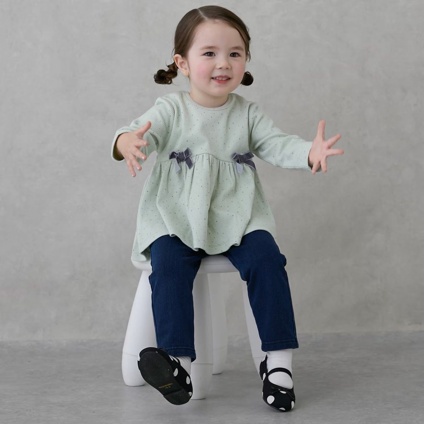 日本童裝 pe#main 抓毛蝴蝶結上衣 80-130cm 女童款 冬季 TOPS