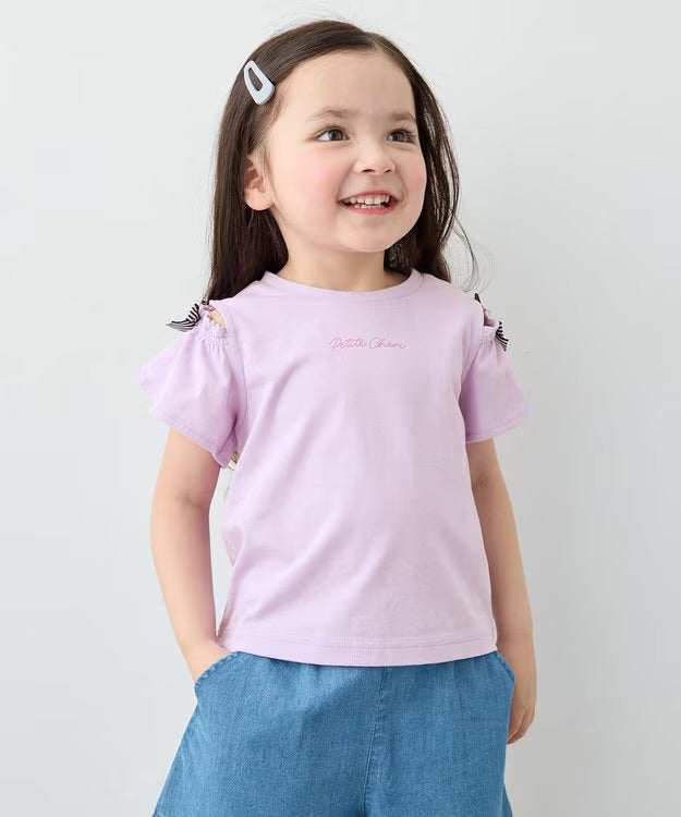 日本童裝 aF#a325 蝴蝶結露肩上衣 90-150cm 女童款 夏季  TOPS
