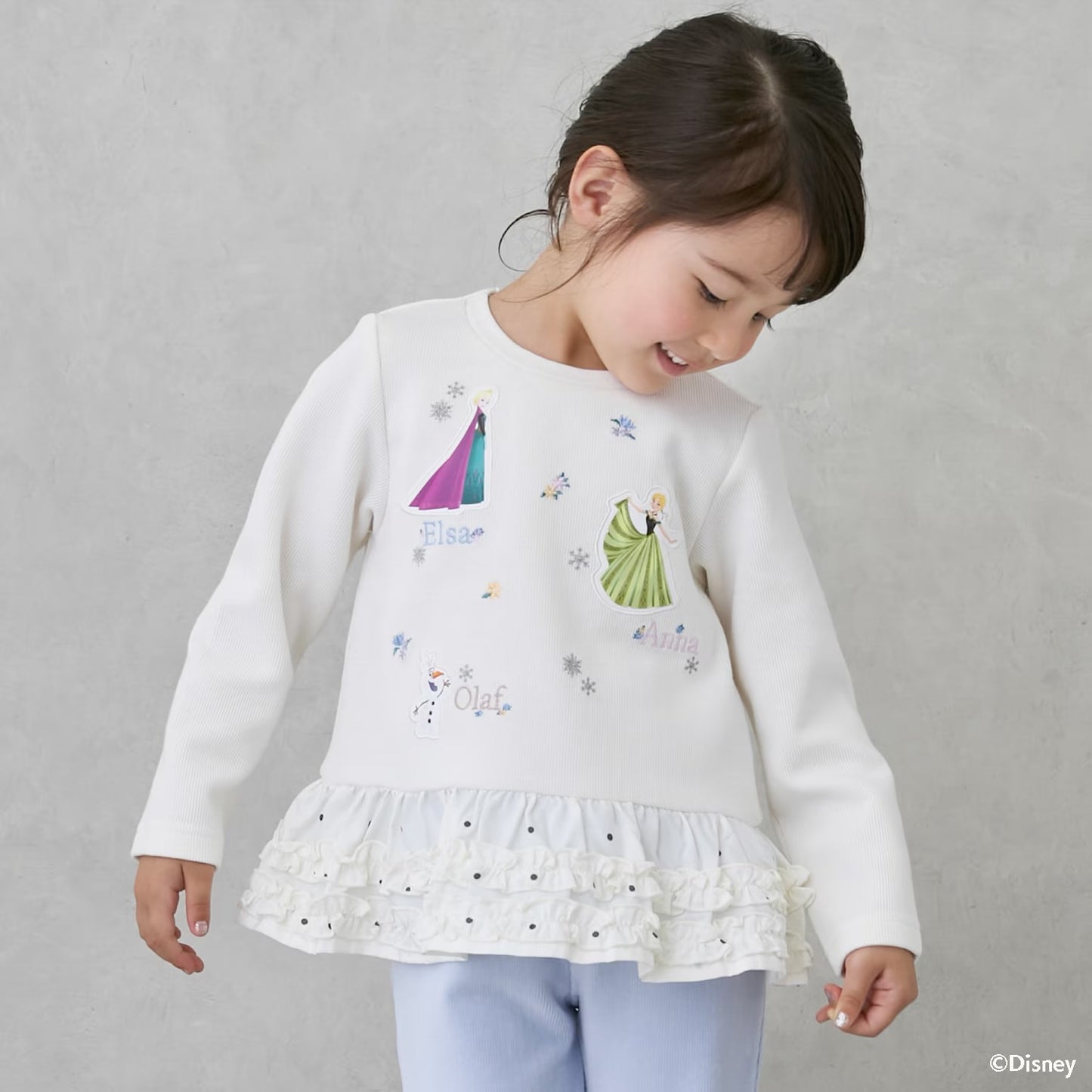 日本童裝 pe#main x Disney Frozen花邊上衣 80-130cm 女童款 冬季 TOPS