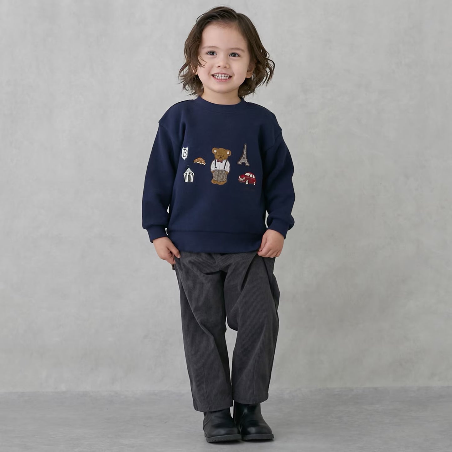 日本童裝 pe#main 假兩件熊仔衛衣 80-130cm 男童款 冬季 TOPS