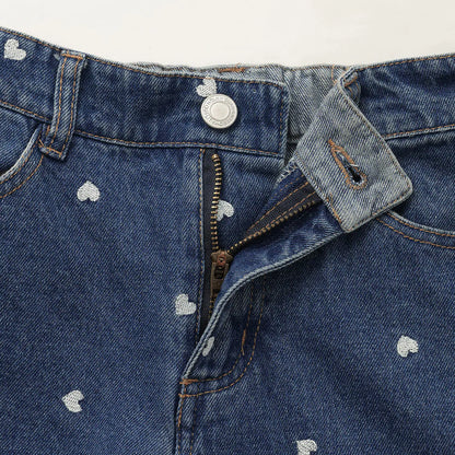 日本童裝 Ly# mine 愛心刺繡印花牛仔褲 100-140cm 女童款 夏季 PANTS