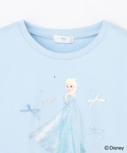 日本童裝 aF#a325 x Disney FROZEN 接觸冷感 薄紗袖印花上衣 90-130cm 女童款 夏季 TOPS