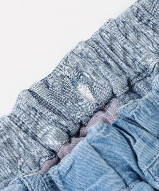 日本童裝 aF#a325 刺繡淺色牛仔寬褲 110-150cm 女童款 夏季 PANTS