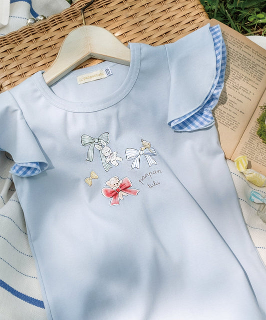 日本童裝 panpantutu 格仔小飛袖上衣 80-140cm 女童款 夏季 TOPS