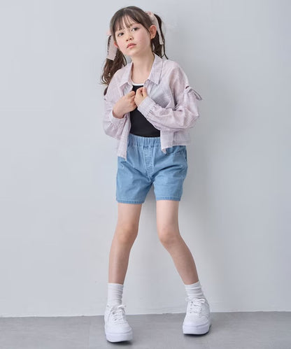 日本童裝 aF#a325 薄透格子襯衫 110-160cm 女童款 夏季 OUTERWEAR