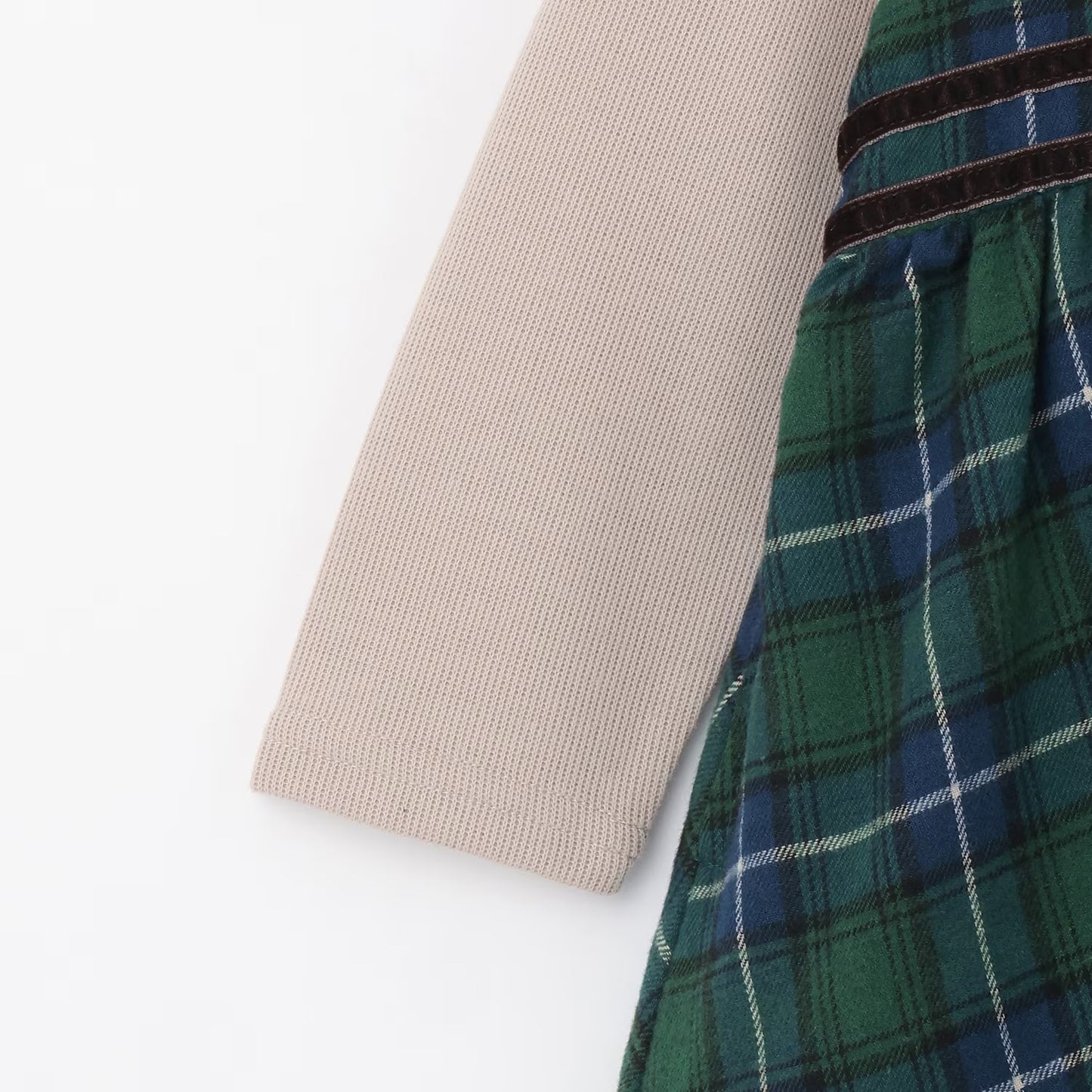 日本童裝 pe#main 假兩件格仔連身裙 80-130cm 女童款 冬季 DRESSES 面試/宴會/表演 聖誕紅/新年紅