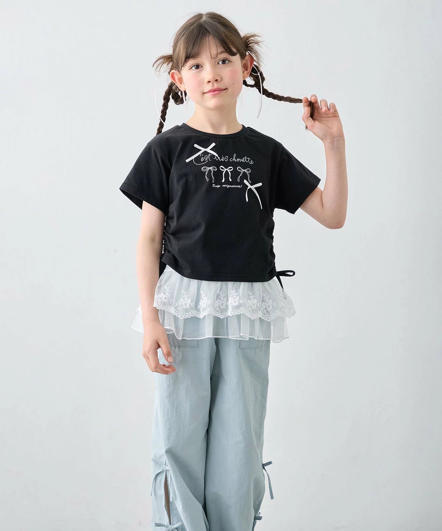 日本童裝 aF#a325 抽繩印花短上衣 110-160cm 女童款 夏季 TOPS