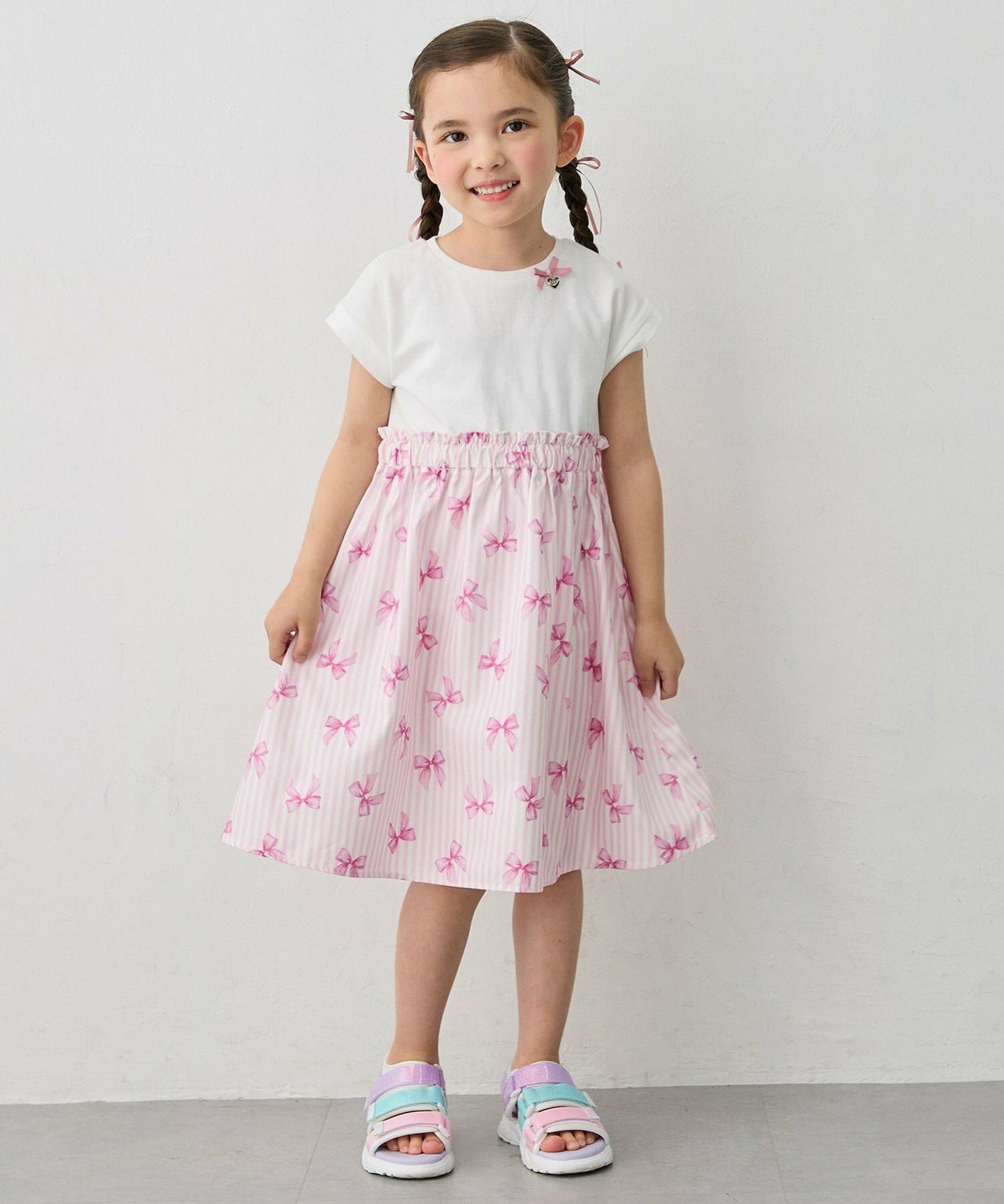 日本童裝 aF#a325 接觸冷感 拼接連身裙 90-150cm 女童款 夏季 DRESSES