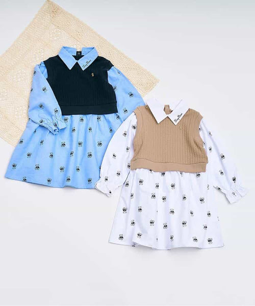 日本童裝 apres les cours チロルチョコ×tiny bear 拼接襯衫連身裙 80-120cm 女童款 春季 DRESSES