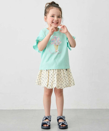 日本童裝 aF#a325 接觸冷感 毛毛印花上衣 90-150cm 女童款 夏季 TOPS