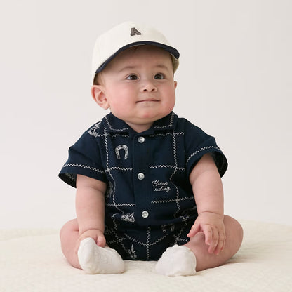 日本童裝 pe#main 印度棉圖案刺繡連衣 70-80cm 男童款 初生嬰兒 夏季 Jumpsuit