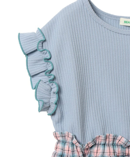 日本童裝 BE#AMS mini 華夫紋拼接連身裙 90-140cm 女童款 夏季 DRESSES