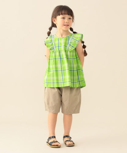 日本童裝 BE#AMS mini 格紋小飛袖上衣 90-140cm 女童款 夏季 TOPS