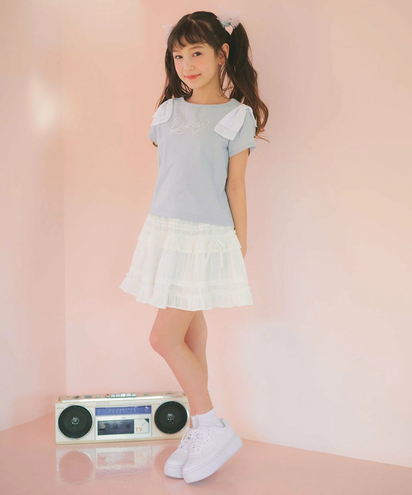 日本童裝 aF#a325 蝴蝶結肩袖上衣 110-160cm 女童款 夏季 TOPS