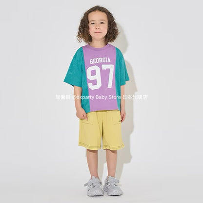 Japanese children's clothing b・R# water-absorbing quick-drying touch cool color-block mesh sports top 100-150cm boys/girls summer TOPS 