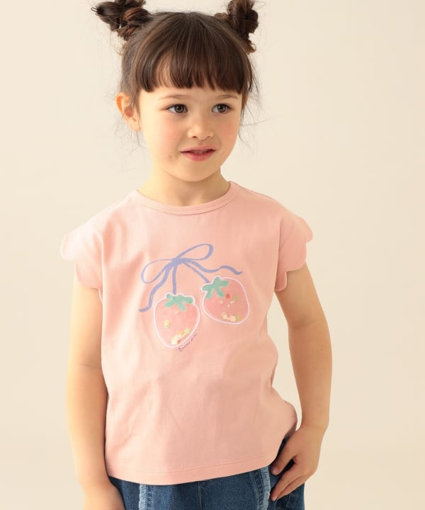 日本童裝 BE#AMS mini 士多啤梨荷葉邊上衣 90-150cm 女童款 夏季 TOPS