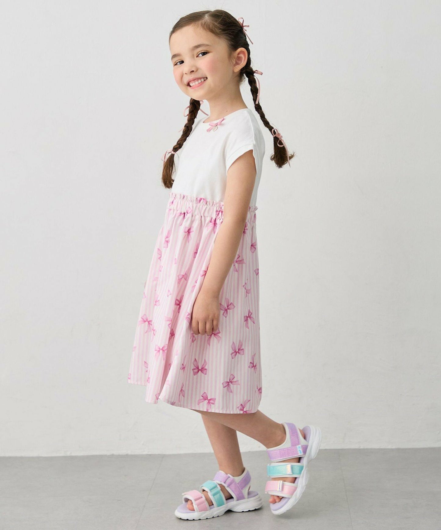 日本童裝 aF#a325 接觸冷感 拼接連身裙 90-150cm 女童款 夏季 DRESSES