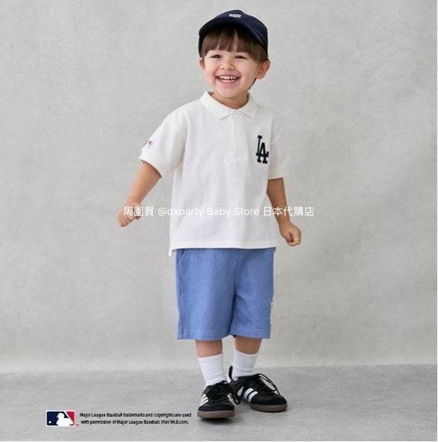 Japanese children's clothing pe#main x MLB logo embroidered polo top 80-130cm boys' summer TOPS 