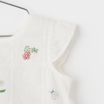 日本童裝 pe#main 達尼卡爾刺繡兩件套裝 70-80cm 女童款 初生嬰兒 夏季 TOPS PANTS
