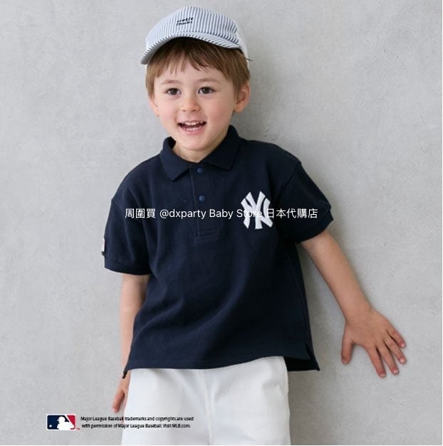 Japanese children's clothing pe#main x MLB logo embroidered polo top 80-130cm boys' summer TOPS 