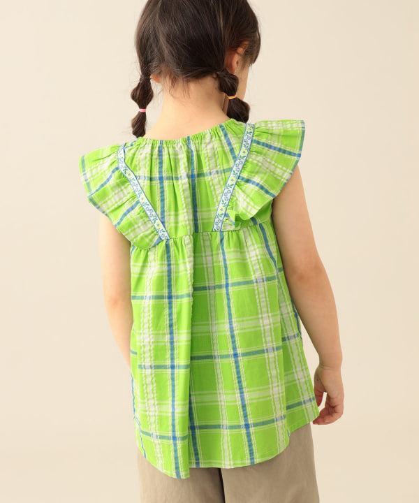 日本童裝 BE#AMS mini 格紋小飛袖上衣 90-140cm 女童款 夏季 TOPS