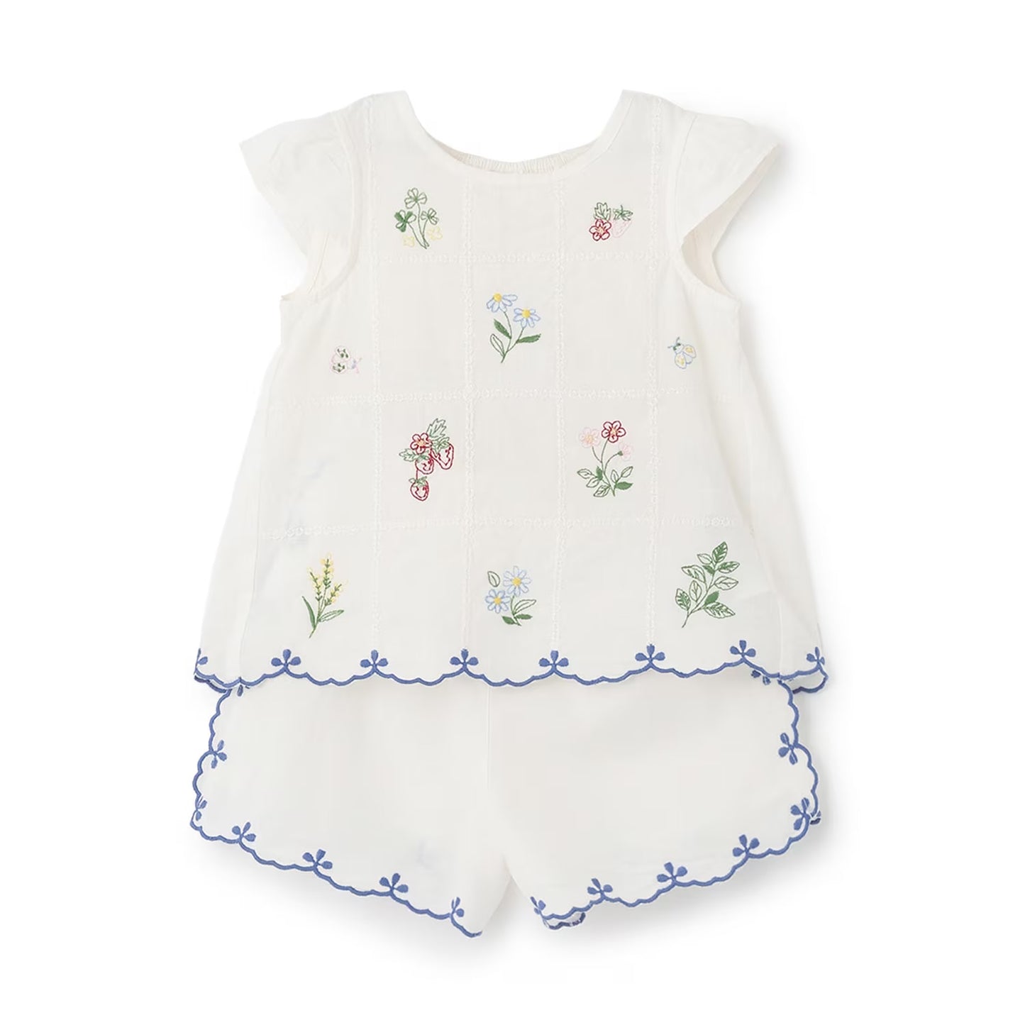 日本童裝 pe#main 達尼卡爾刺繡兩件套裝 80-130cm 女童款 夏季 TOPS PANTS