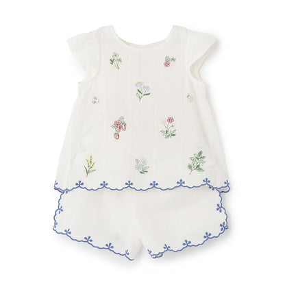 日本童裝 pe#main 達尼卡爾刺繡兩件套裝 80-130cm 女童款 夏季 TOPS PANTS