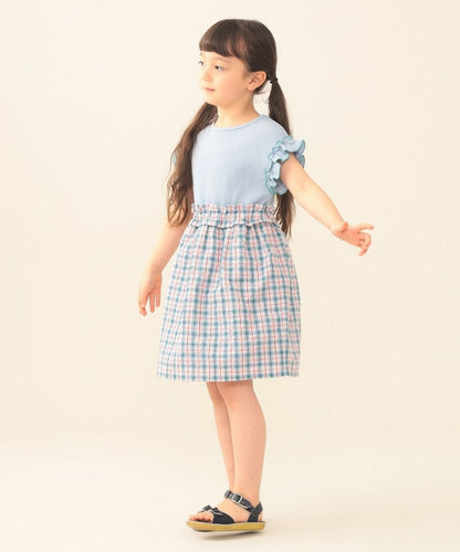 日本童裝 BE#AMS mini 華夫紋拼接連身裙 90-140cm 女童款 夏季 DRESSES