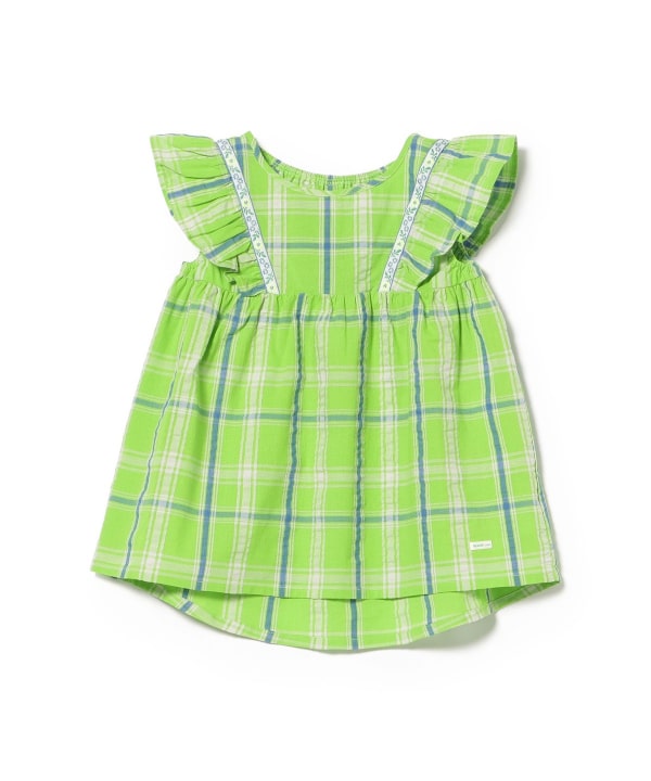 日本童裝 BE#AMS mini 格紋小飛袖上衣 90-140cm 女童款 夏季 TOPS