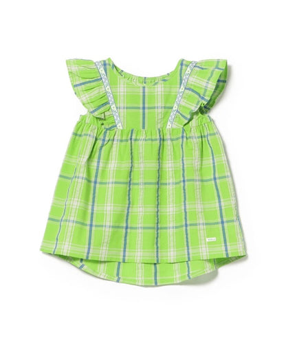 日本童裝 BE#AMS mini 格紋小飛袖上衣 90-140cm 女童款 夏季 TOPS