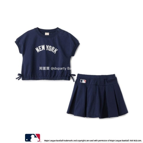 Japanese pe#main x MLB two-piece set (80-130cm) for girls (Summer TOPS SKIRTS) 