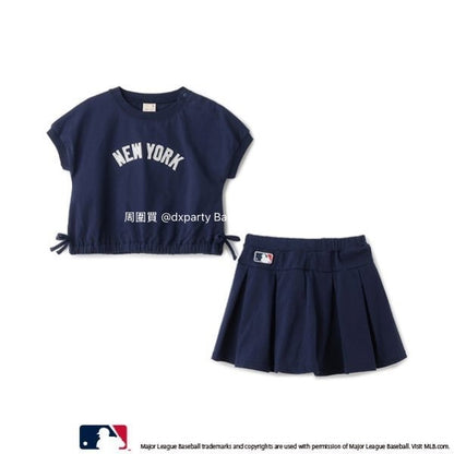 Japanese pe#main x MLB two-piece set (80-130cm) for girls (Summer TOPS SKIRTS) 