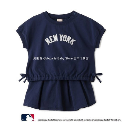 Japanese pe#main x MLB two-piece set (80-130cm) for girls (Summer TOPS SKIRTS) 