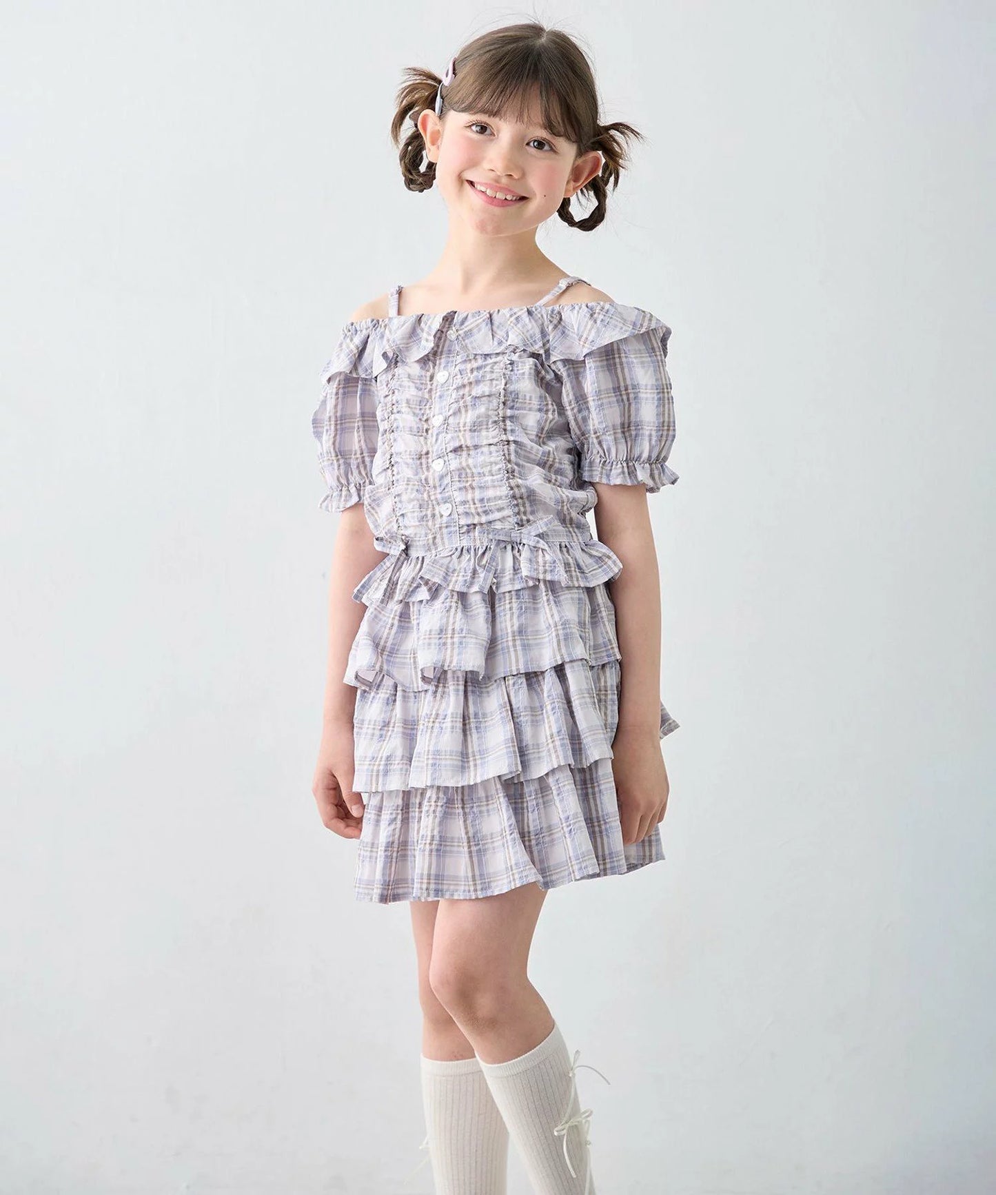 日本童裝 aF#a325 雙向格紋吊帶襯衫 110-160cm 女童款 夏季 TOPS