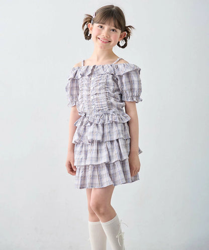 日本童裝 aF#a325 雙向格紋吊帶襯衫 110-160cm 女童款 夏季 TOPS