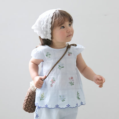 日本童裝 pe#main 達尼卡爾刺繡兩件套裝 80-130cm 女童款 夏季 TOPS PANTS