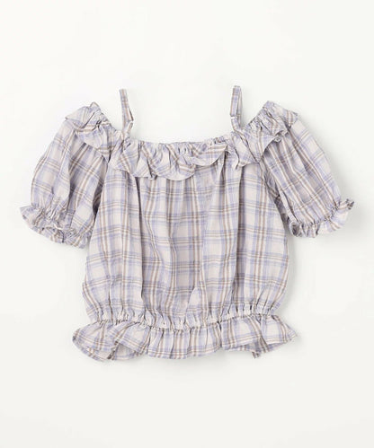 日本童裝 aF#a325 雙向格紋吊帶襯衫 110-160cm 女童款 夏季 TOPS