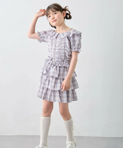 日本童裝 aF#a325 雙向格紋吊帶襯衫 110-160cm 女童款 夏季 TOPS