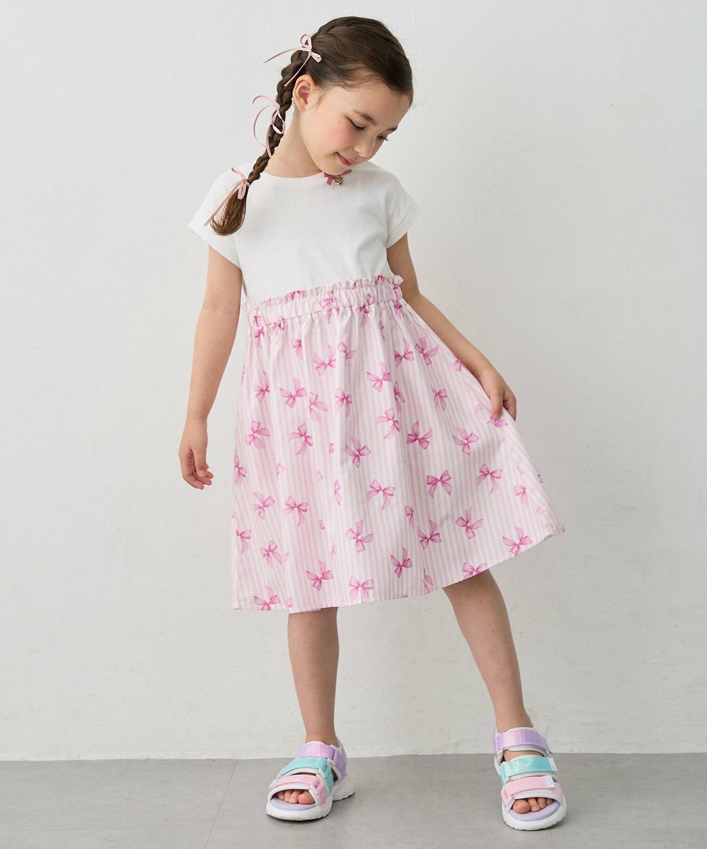 日本童裝 aF#a325 接觸冷感 拼接連身裙 90-150cm 女童款 夏季 DRESSES