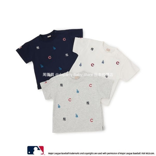 Japanese children's clothing pe#main x MLB logo embroidered short-sleeved top 80-130cm boys/girls summer TOPS 