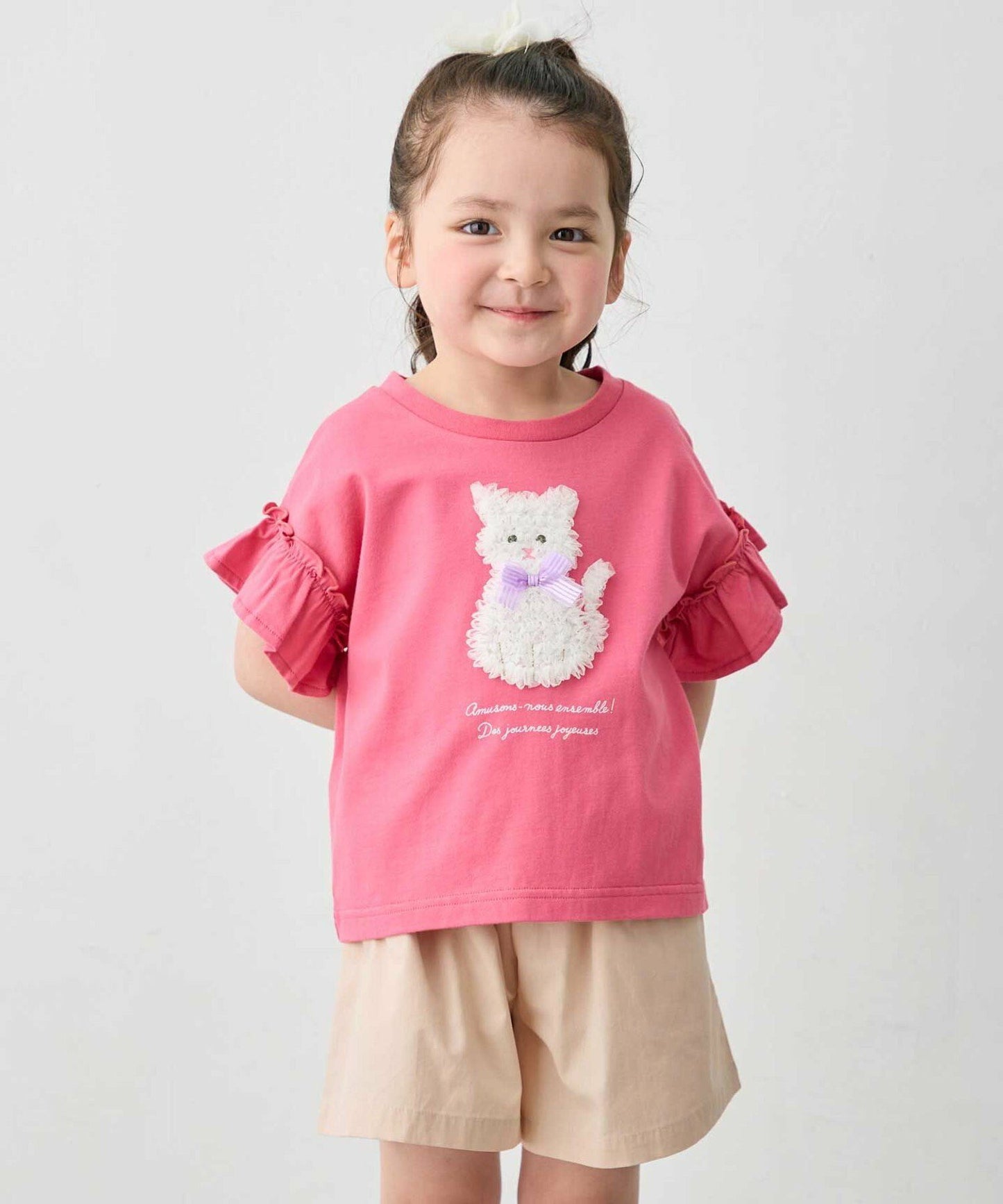 日本童裝 aF#a325 接觸冷感 毛毛印花上衣 90-150cm 女童款 夏季 TOPS