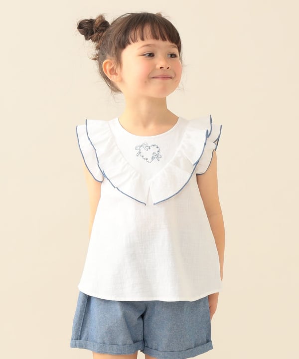 日本童裝 BE#AMS mini 刺繡荷葉邊上衣短褲兩件套裝 90-150cm 男童款 夏季 TOPS PANTS