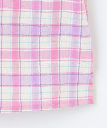 Japanese children's clothing aF#a325 plaid off-the-shoulder top 110-160cm girls summer TOPS 