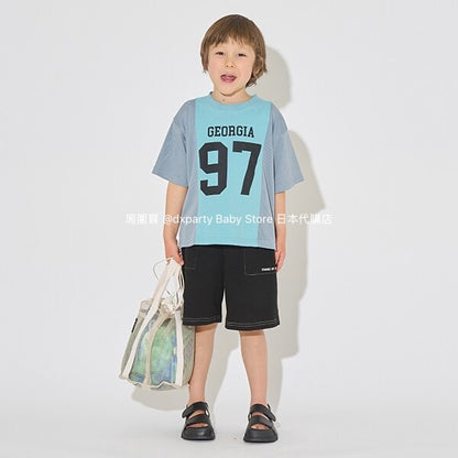 Japanese children's clothing b・R# water-absorbing quick-drying touch cool color-block mesh sports top 100-150cm boys/girls summer TOPS 