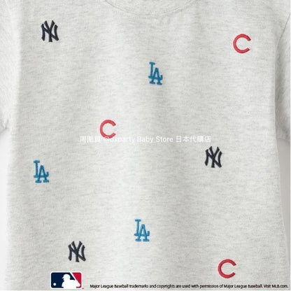 Japanese children's clothing pe#main x MLB logo embroidered short-sleeved top 80-130cm boys/girls summer TOPS 