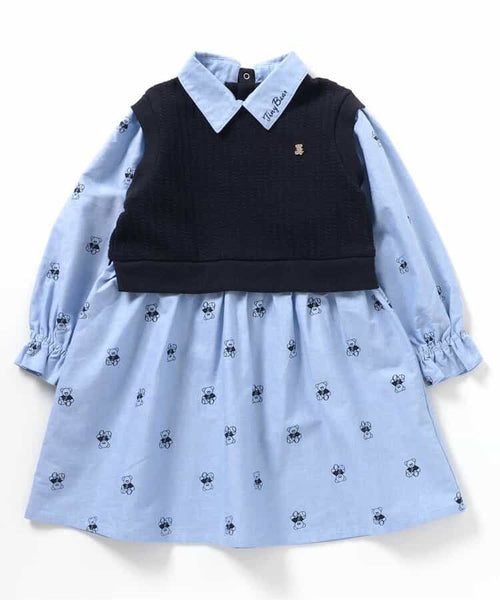 日本童裝 apres les cours チロルチョコ×tiny bear 拼接襯衫連身裙 80-120cm 女童款 春季 DRESSES