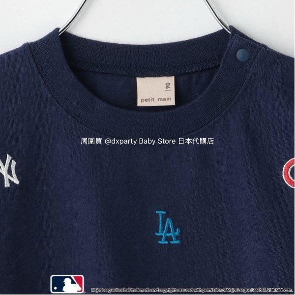 Japanese children's clothing pe#main x MLB logo embroidered short-sleeved top 80-130cm boys/girls summer TOPS 