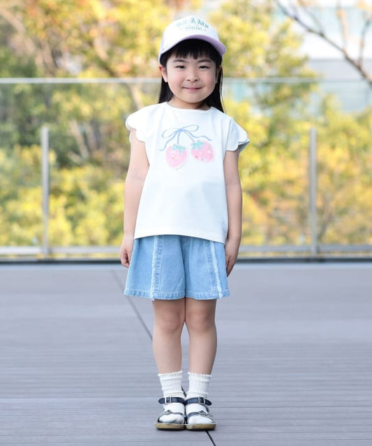 日本童裝 BE#AMS mini 士多啤梨荷葉邊上衣 90-150cm 女童款 夏季 TOPS